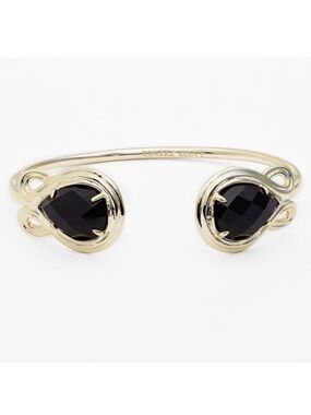 Kendra Scott Andy Bracelet Black Stones and Gold Adjustable Pinch Cuff